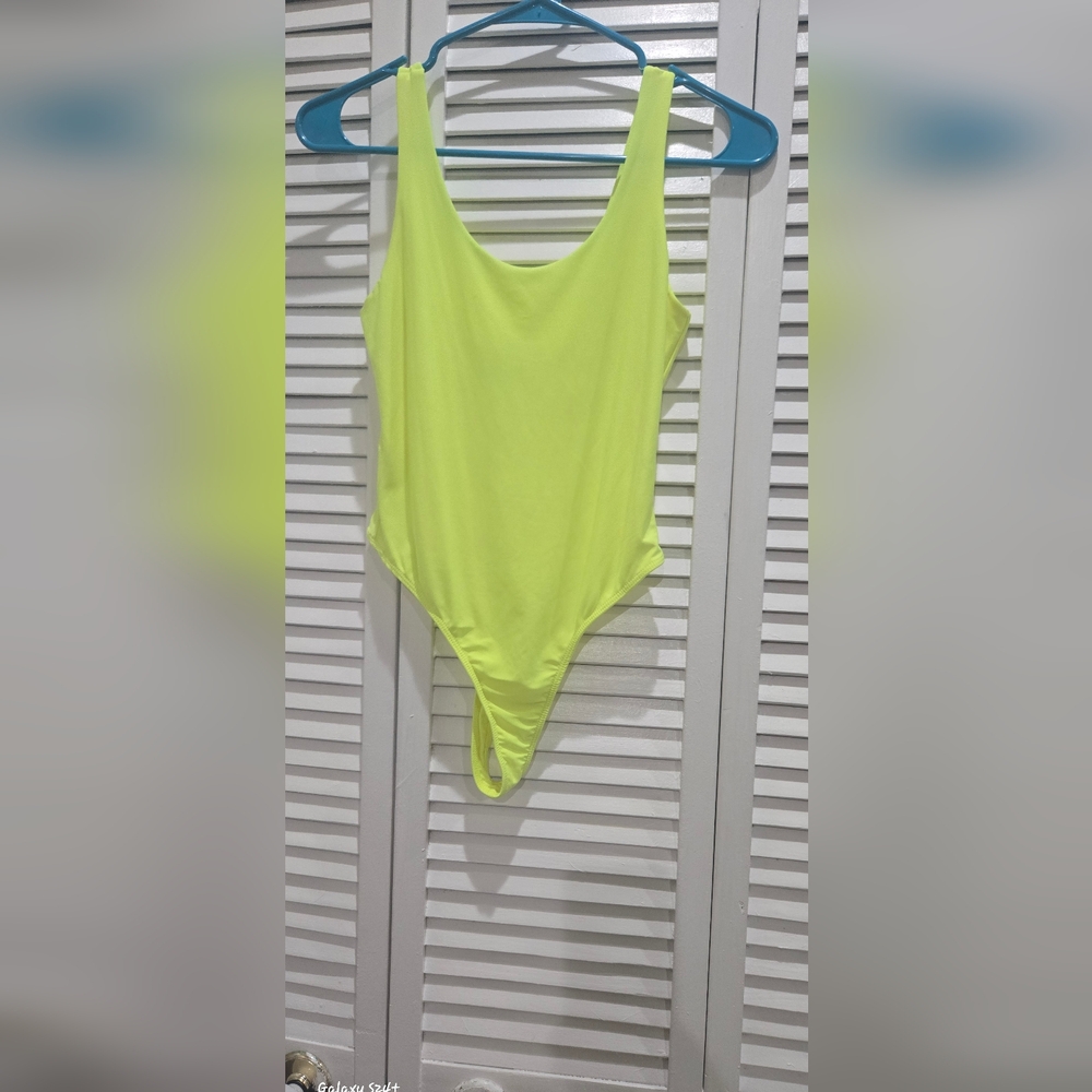 Neon Yellow Scoop-Back One-Piece Bodysuit. Medium